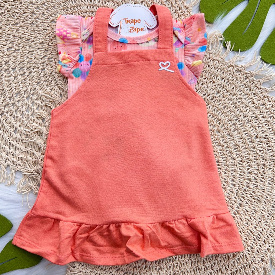 Conj. Body Canelado Solzinho e Salopete - Laranja